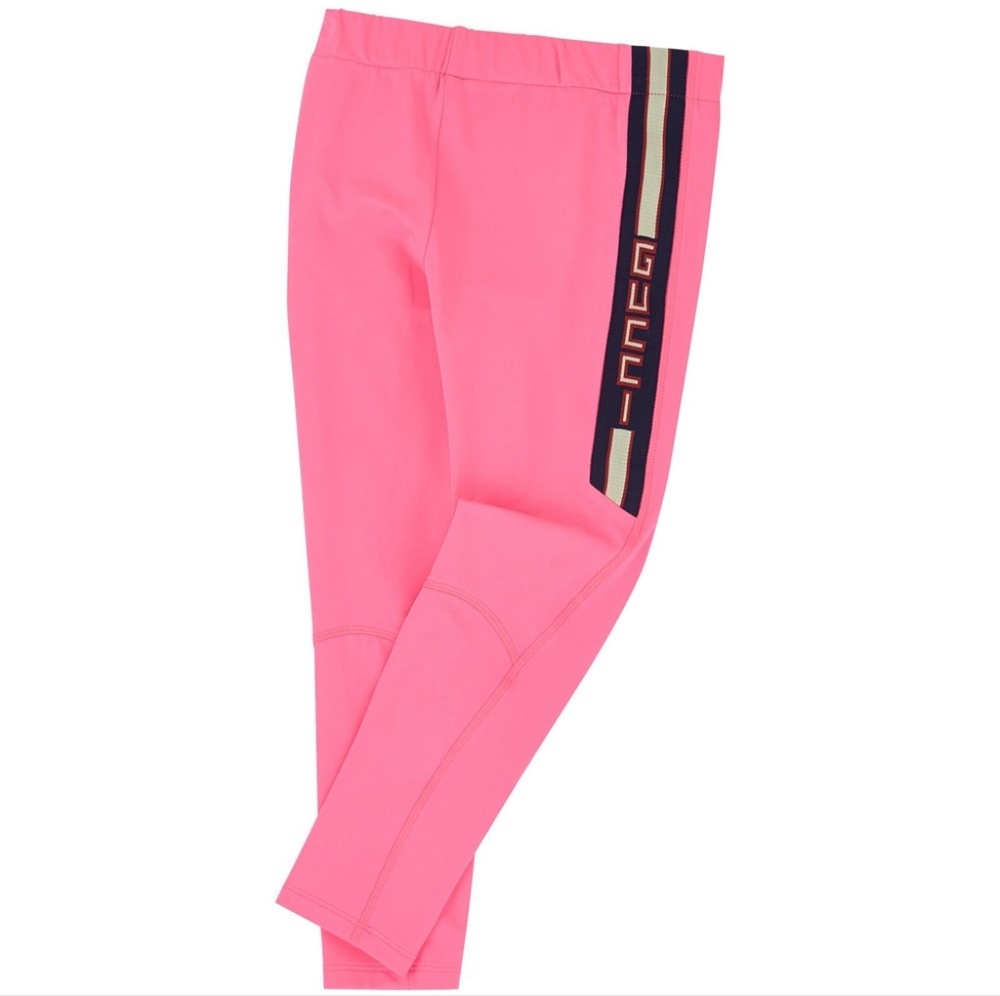 Gucci Kids Lycra Neon Pink Logo Leggings 8 NWT